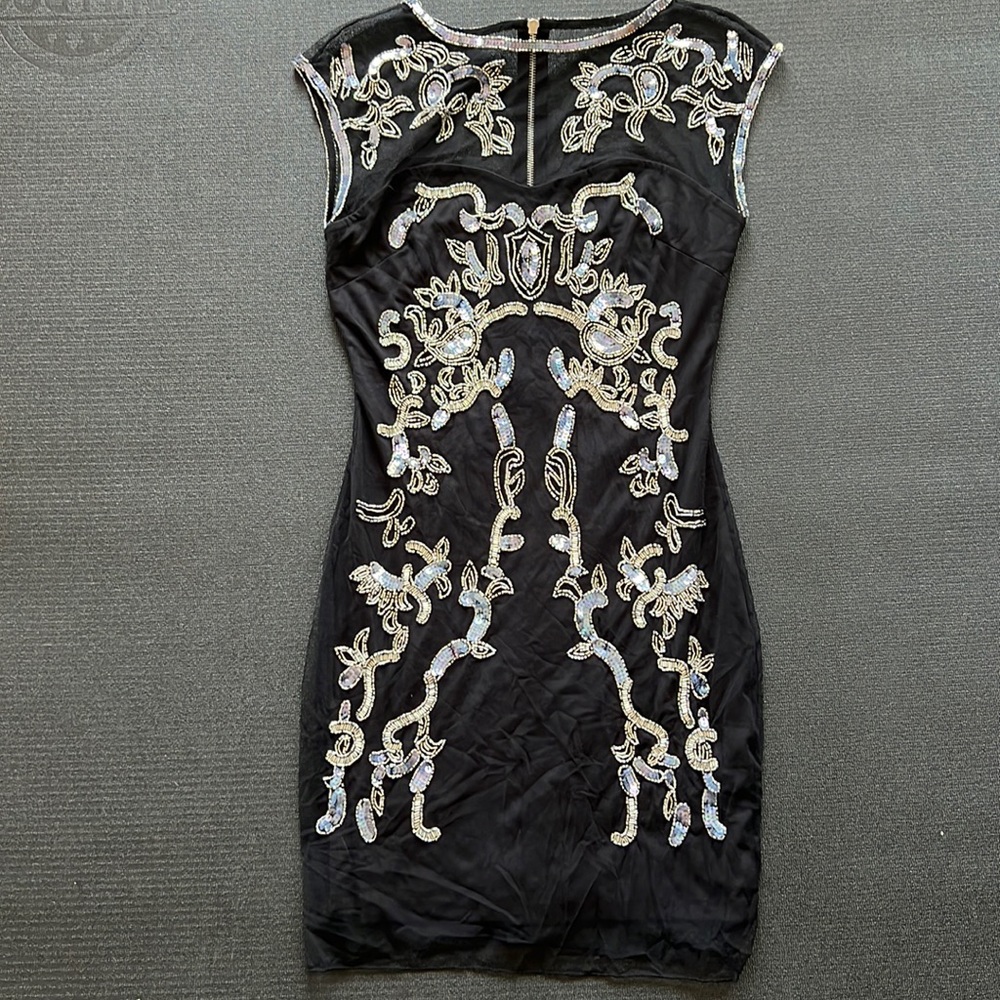 VENUS Size 4 Dark Blue Silver Sequin Beaded Mini Cocktail Dress